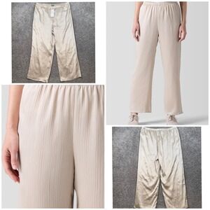 Eileen Fisher Striated Silk Satin Straight Ankle Pants Almond Size Large NEW